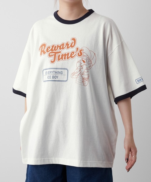 セール】ユニークレトロboyグラフィックリンガーTシャツ（T