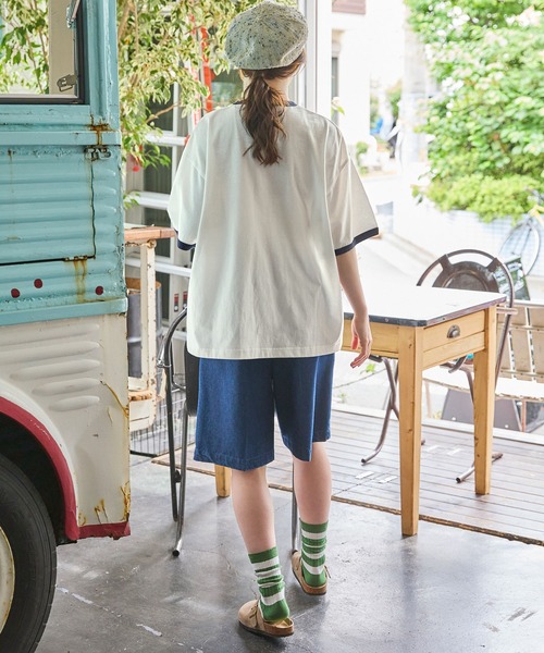 ユニークレトロboyグラフィックリンガーTシャツ MONO-MART LADY'S