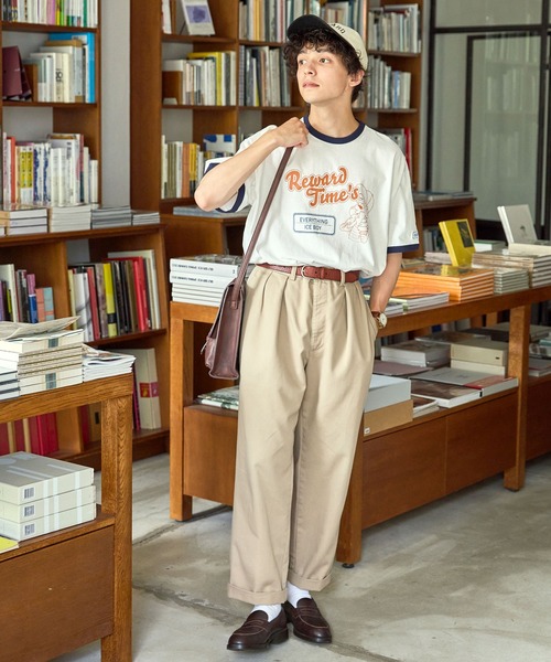 MONO-MART LADY'S(モノマートレディース)の「ユニークレトロboyグラフィックリンガーTシャツ(Tシャツ/カットソー・レディース・アイボリー/オフホワイト/オートミール/ワイン/ネイビー・FREE)」の12枚目の写真