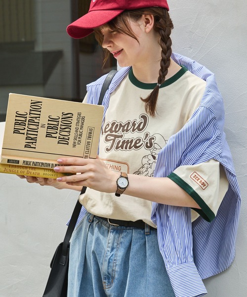 NERDY 公式正規品 womans バーシティ ロゴ リンガー 半袖Tシャツ NERDY(ノルディ) Tシャツ・カットソー(レディース) - 海外通販の