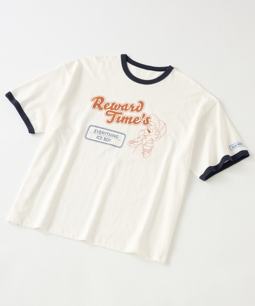 MONO-MART LADY'S(モノマートレディース)の「ユニークレトロboyグラフィックリンガーTシャツ(Tシャツ/カットソー・レディース・アイボリー/オフホワイト/オートミール/ワイン/ネイビー・FREE)」の15枚目の写真