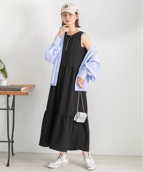 ad thie(アドティエ)の「ノースリティアード マキシワンピース(ワンピース・レディース・オレンジ/オフホワイト/ブラック・FREE)」の12枚目の写真