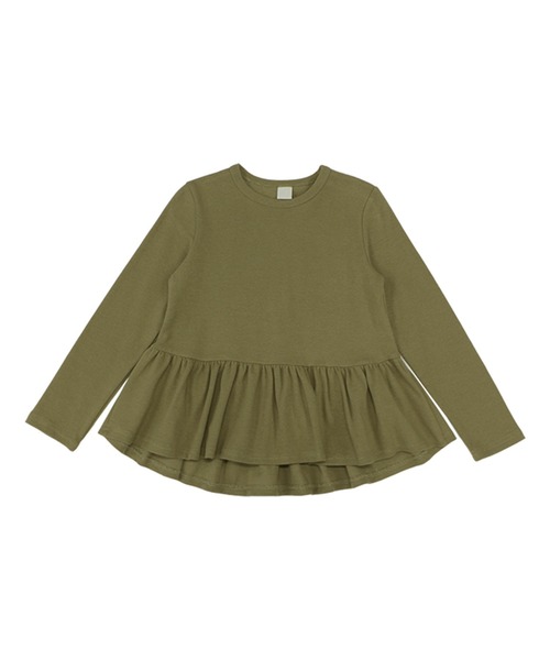 Bee des Bee(ビーデスビー)の「ペプラムトップス(Tシャツ/カットソー・キッズ・コーラルピンク/カーキオリーブ/グレイッシュベージュ/チャコール/サックスブルー/グリーン系/ライラック/ブルーグレー/ライトブルー/ブラウン・110cm/120cm/130cm/140cm/150cm/100cm)」の5枚目の写真