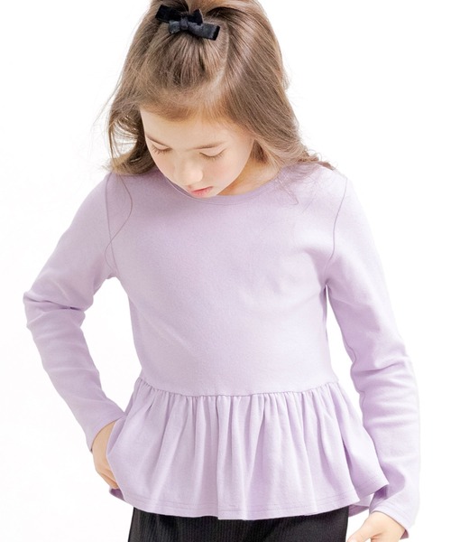 Bee des Bee(ビーデスビー)の「ペプラムトップス(Tシャツ/カットソー・キッズ・コーラルピンク/カーキオリーブ/グレイッシュベージュ/チャコール/サックスブルー/グリーン系/ライラック/ブルーグレー/ライトブルー/ブラウン・110cm/120cm/130cm/140cm/150cm/100cm)」の9枚目の写真