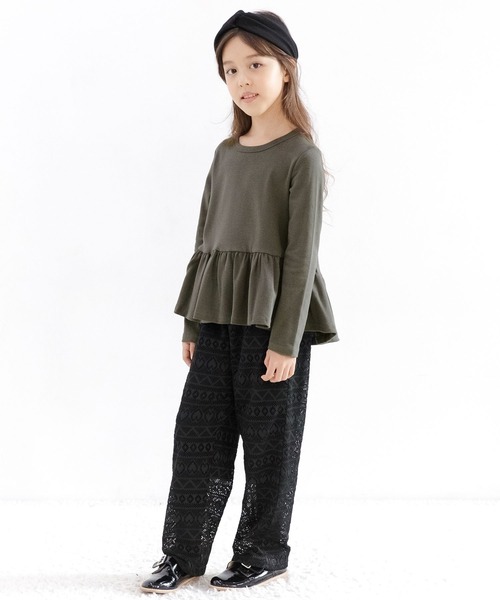 Bee des Bee(ビーデスビー)の「ペプラムトップス(Tシャツ/カットソー・キッズ・コーラルピンク/カーキオリーブ/グレイッシュベージュ/チャコール/サックスブルー/グリーン系/ライラック/ブルーグレー/ライトブルー/ブラウン・110cm/120cm/130cm/140cm/150cm/100cm)」の20枚目の写真