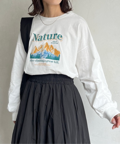 CPCM(シーピーシーエム)の「マウンテンロゴBIGロンT(Tシャツ/カットソー・レディース・オフホワイト/チャコールグレー/グレー・FREE)」の6枚目の写真