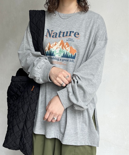 CPCM(シーピーシーエム)の「マウンテンロゴBIGロンT(Tシャツ/カットソー・レディース・オフホワイト/チャコールグレー/グレー・FREE)」の7枚目の写真