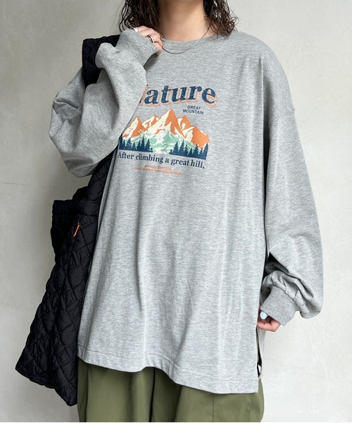 CPCM(シーピーシーエム)の「マウンテンロゴBIGロンT(Tシャツ/カットソー・レディース・オフホワイト/チャコールグレー/グレー・FREE)」の11枚目の写真