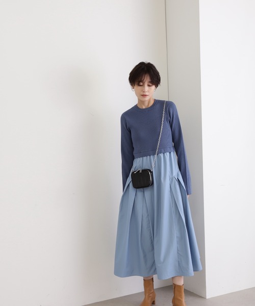 N.(N. Natural Beauty Basic)(エヌエヌナチュラルビューティーベーシック)の「◆ビスチェ風ニットドッキングワンピース(ワンピース・レディース・ブラック/ブルー/モカ・MEDIUM)」の21枚目の写真