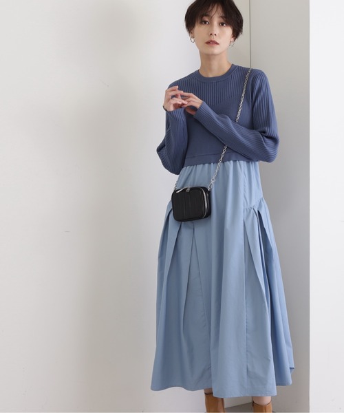 N.(N. Natural Beauty Basic)(エヌエヌナチュラルビューティーベーシック)の「◆ビスチェ風ニットドッキングワンピース(ワンピース・レディース・ブラック/ブルー/モカ・MEDIUM)」の7枚目の写真