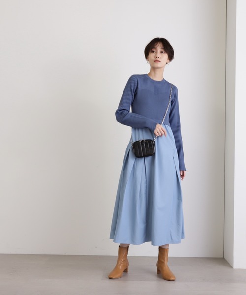 N.(N. Natural Beauty Basic)(エヌエヌナチュラルビューティーベーシック)の「◆ビスチェ風ニットドッキングワンピース(ワンピース・レディース・ブラック/ブルー/モカ・MEDIUM)」の18枚目の写真