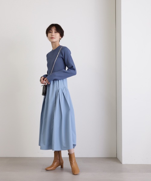 N.(N. Natural Beauty Basic)(エヌエヌナチュラルビューティーベーシック)の「◆ビスチェ風ニットドッキングワンピース(ワンピース・レディース・ブラック/ブルー/モカ・MEDIUM)」の5枚目の写真