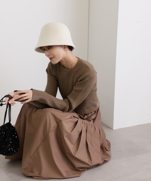 N.(N. Natural Beauty Basic)(エヌエヌナチュラルビューティーベーシック)の「◆ビスチェ風ニットドッキングワンピース(ワンピース・レディース・ブラック/ブルー/モカ・MEDIUM)」の11枚目の写真