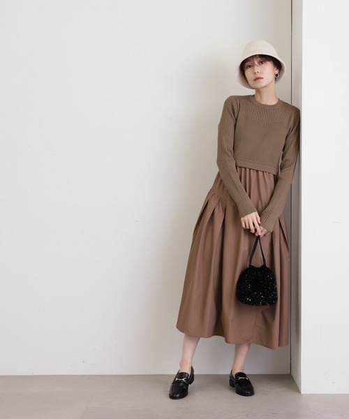 N.(N. Natural Beauty Basic)(エヌエヌナチュラルビューティーベーシック)の「◆ビスチェ風ニットドッキングワンピース(ワンピース・レディース・ブラック/ブルー/モカ・MEDIUM)」の9枚目の写真