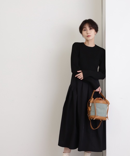 N.(N. Natural Beauty Basic)(エヌエヌナチュラルビューティーベーシック)の「◆ビスチェ風ニットドッキングワンピース(ワンピース・レディース・ブラック/ブルー/モカ・MEDIUM)」の6枚目の写真