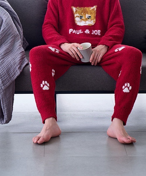 PAUL & JOE 猫柄ルームウェアセット PAUL&JOE】ランダム猫足跡ジャガード ロングパンツ（ルームウェア