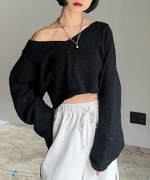 PAGEBOY | スパンコールユルVショートプルオーバー(ニット/セーター)