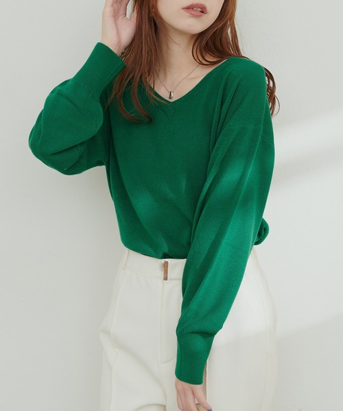 natural couture（ナチュラルクチュール）の「プチプラカシミアタッチVネックニット（ニット/セーター・レディース・グリーン/ブルー系その他/ブラック/チャコールグレー/ボルドー/ベージュ/オフホワイト・FREE）」の13枚目の写真