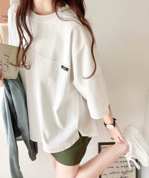 Java（ジャバ）の「【JaVaコラボ】ユニセックスで着れちゃう。コットン100% フットボール オーバーサイズ シンプル半袖プルオーバー（Tシャツ/カットソー・レディース・オートミール/グリーン/ブラック/オフホワイト・X-LARGE/SMALL/MEDIUM/LARGE）」の7枚目の写真