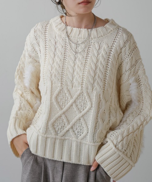 Bab(バブ)の「ラビットファーショートニット(ニット/セーター・レディース・オフホワイト/ライトグレー/ベージュ・FREE)」の5枚目の写真