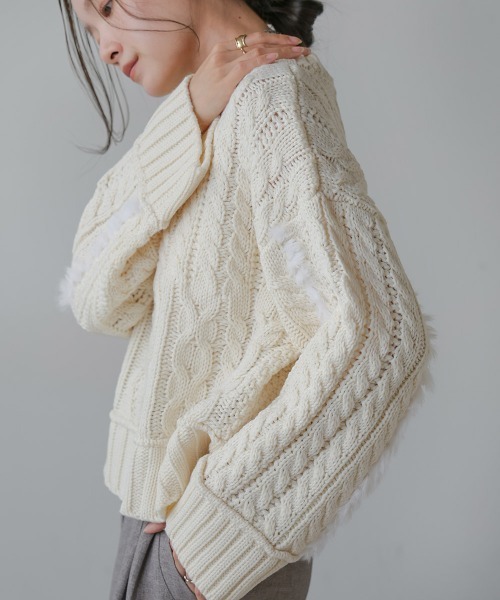 Bab(バブ)の「ラビットファーショートニット(ニット/セーター・レディース・オフホワイト/ライトグレー/ベージュ・FREE)」の7枚目の写真