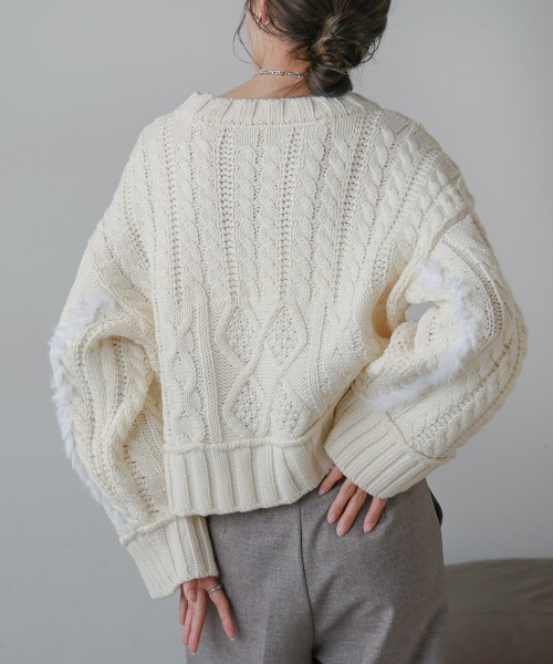 Bab(バブ)の「ラビットファーショートニット(ニット/セーター・レディース・オフホワイト/ライトグレー/ベージュ・FREE)」の12枚目の写真