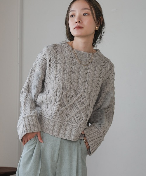 Bab(バブ)の「ラビットファーショートニット(ニット/セーター・レディース・オフホワイト/ライトグレー/ベージュ・FREE)」の14枚目の写真