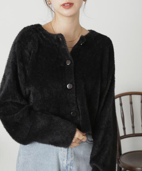 FREE'S MART（フリーズマート）の「◇前後2WAYショートシャギーショート丈ニット（カーディガン/ボレロ・レディース・ホワイト/ブラック/ブルー/ピンク・FREE）」の6枚目の写真