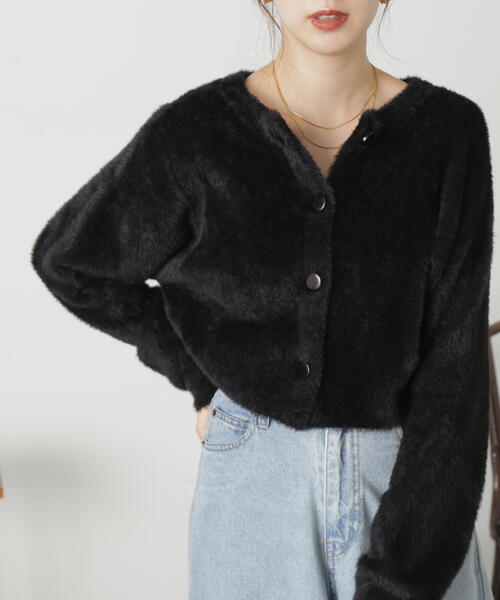 FREE'S MART（フリーズマート）の「◇前後2WAYショートシャギーショート丈ニット（カーディガン/ボレロ・レディース・ホワイト/ブラック/ブルー/ピンク・FREE）」の12枚目の写真