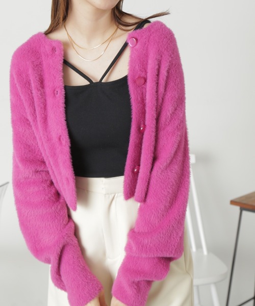FREE'S MART（フリーズマート）の「◇前後2WAYショートシャギーショート丈ニット（カーディガン/ボレロ・レディース・ホワイト/ブラック/ブルー/ピンク・FREE）」の4枚目の写真