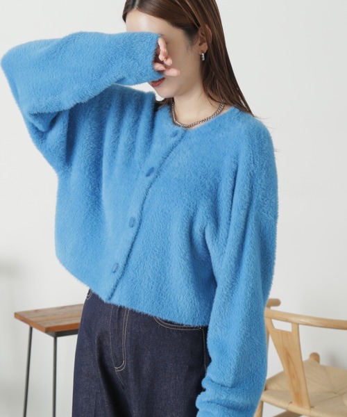 FREE'S MART（フリーズマート）の「◇前後2WAYショートシャギーショート丈ニット（カーディガン/ボレロ・レディース・ホワイト/ブラック/ブルー/ピンク・FREE）」の3枚目の写真