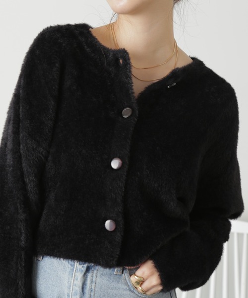 FREE'S MART（フリーズマート）の「◇前後2WAYショートシャギーショート丈ニット（カーディガン/ボレロ・レディース・ホワイト/ブラック/ブルー/ピンク・FREE）」の2枚目の写真