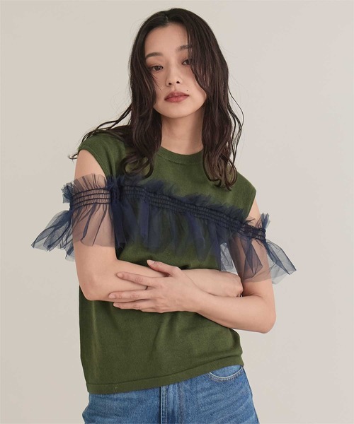 miette(ミエット)の「チュールフリルトップス(Tシャツ/カットソー・レディース・カーキ/ブラック/オフホワイト・FREE)」の3枚目の写真