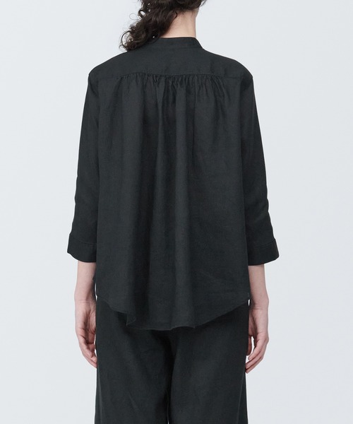 セール】婦人 リネン 洗いざらしスタンドカラー七分袖ブラウス（シャツ