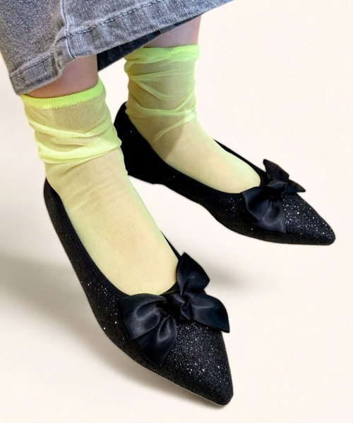 Sugar Sugar（シュガーシュガー）の「【SUGAR SUGARシュガーシュガー】ポインテッドリボンフラットパンプス（パンプス・レディース・アイボリー/ブラック/ブラック系その他・S/M/L/LL）」の6枚目の写真