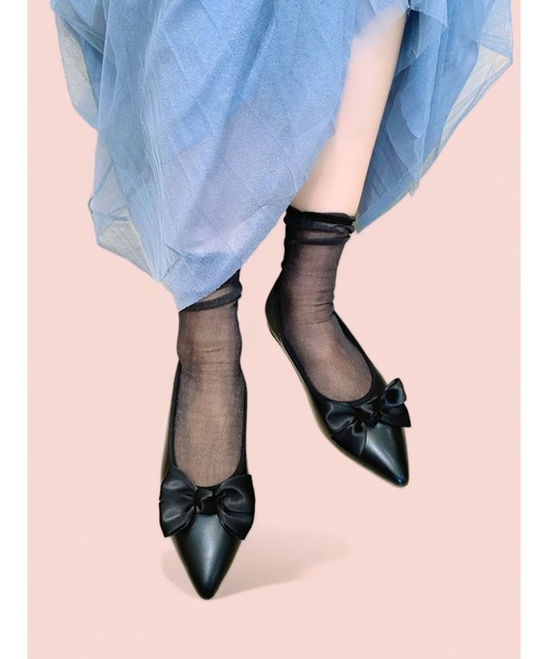 Sugar Sugar（シュガーシュガー）の「【SUGAR SUGARシュガーシュガー】ポインテッドリボンフラットパンプス（パンプス・レディース・アイボリー/ブラック/ブラック系その他・S/M/L/LL）」の7枚目の写真