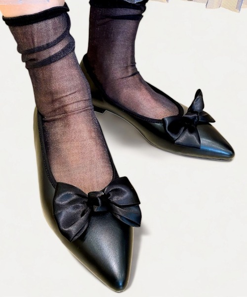 Sugar Sugar（シュガーシュガー）の「【SUGAR SUGARシュガーシュガー】ポインテッドリボンフラットパンプス（パンプス・レディース・アイボリー/ブラック/ブラック系その他・S/M/L/LL）」の8枚目の写真
