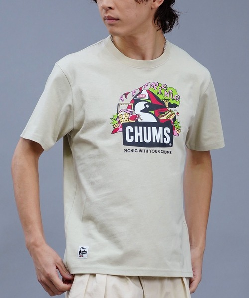 CHUMS(チャムス)の「CHUMS/チャムス Tシャツ 半袖 ブービーバード ピクニックモチーフ フロントプリント クルーネック CH01-2347(Tシャツ/カットソー・メンズ・ベージュ/ホワイト/レッド/ブルー/ブラック・2XL/XL/L/M)」の4枚目の写真