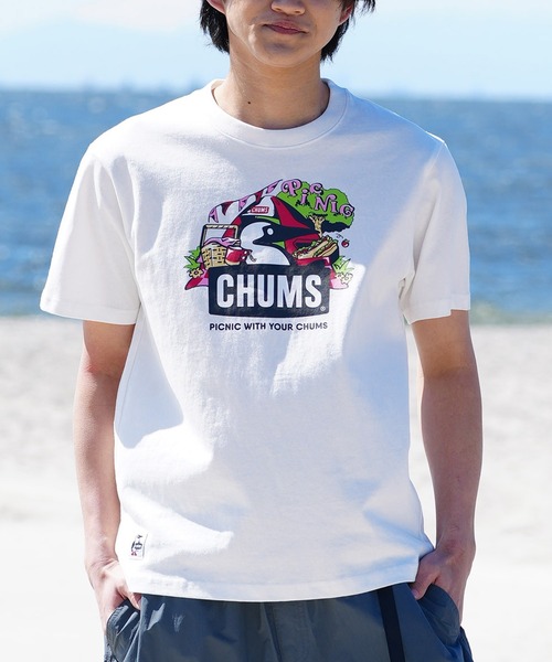 CHUMS(チャムス)の「CHUMS/チャムス Tシャツ 半袖 ブービーバード ピクニックモチーフ フロントプリント クルーネック CH01-2347(Tシャツ/カットソー・メンズ・ベージュ/ホワイト/レッド/ブルー/ブラック・2XL/XL/L/M)」の2枚目の写真