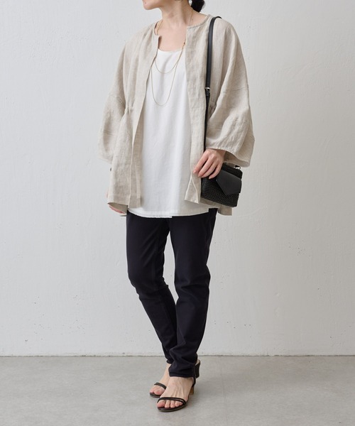 BEARDSLEY（ビアズリー）の「袖ぷっくりリネンシアージャケット（ノーカラージャケット・レディース・ベージュ/ブラック・FREE）」の18枚目の写真