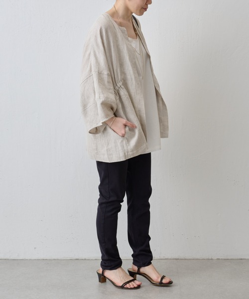 BEARDSLEY（ビアズリー）の「袖ぷっくりリネンシアージャケット（ノーカラージャケット・レディース・ベージュ/ブラック・FREE）」の21枚目の写真