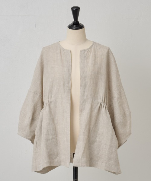 BEARDSLEY（ビアズリー）の「袖ぷっくりリネンシアージャケット（ノーカラージャケット・レディース・ベージュ/ブラック・FREE）」の14枚目の写真