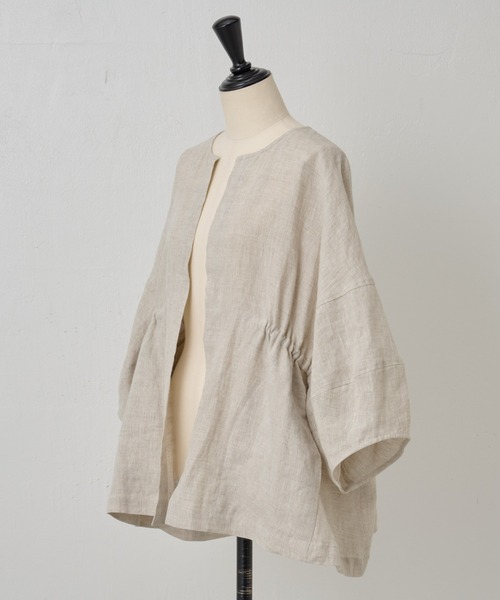BEARDSLEY（ビアズリー）の「袖ぷっくりリネンシアージャケット（ノーカラージャケット・レディース・ベージュ/ブラック・FREE）」の15枚目の写真