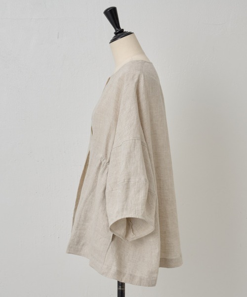 BEARDSLEY（ビアズリー）の「袖ぷっくりリネンシアージャケット（ノーカラージャケット・レディース・ベージュ/ブラック・FREE）」の16枚目の写真