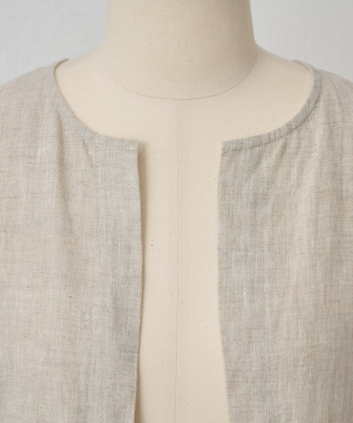 BEARDSLEY（ビアズリー）の「袖ぷっくりリネンシアージャケット（ノーカラージャケット・レディース・ベージュ/ブラック・FREE）」の7枚目の写真