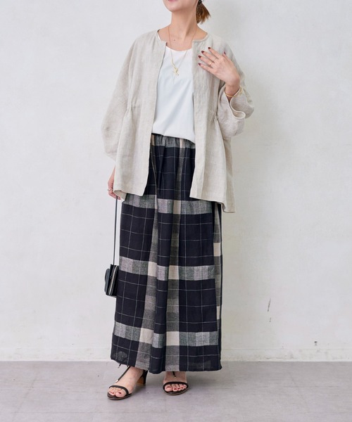 BEARDSLEY（ビアズリー）の「袖ぷっくりリネンシアージャケット（ノーカラージャケット・レディース・ベージュ/ブラック・FREE）」の22枚目の写真