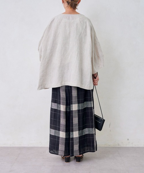 BEARDSLEY（ビアズリー）の「袖ぷっくりリネンシアージャケット（ノーカラージャケット・レディース・ベージュ/ブラック・FREE）」の12枚目の写真