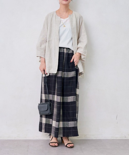 BEARDSLEY（ビアズリー）の「袖ぷっくりリネンシアージャケット（ノーカラージャケット・レディース・ベージュ/ブラック・FREE）」の13枚目の写真