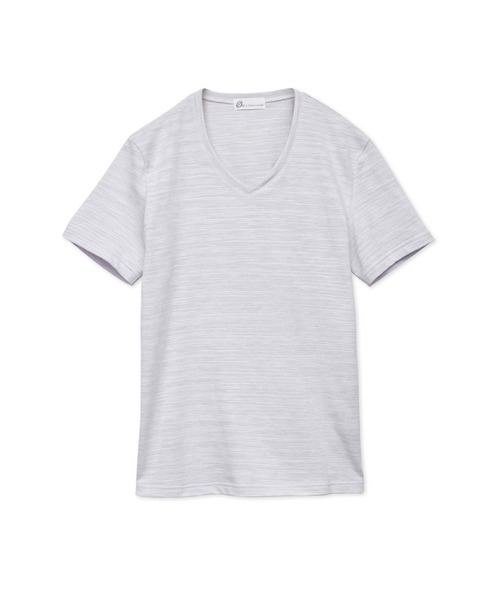 TORNADO MART(トルネードマート)の「ZERO by TORNADO MART∴ABSかすれ千鳥JQ半袖Vネックカットソー(Tシャツ/カットソー・メンズ・アイボリー/パープル系その他/ネイビー・M/L/LL)」の1枚目の写真