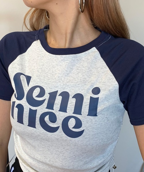 non-hedge(ノンヘッジ)の「ロゴサイドドロストラグランクロップド丈半袖チビTシャツ(Tシャツ/カットソー・レディース・ブラック/レッド/ネイビー・FREE)」の12枚目の写真